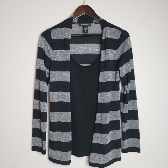 NWOT INC Black Stripe Sweater Cardigan 2 In 1 Women’s Size M - Picture 6 of 10